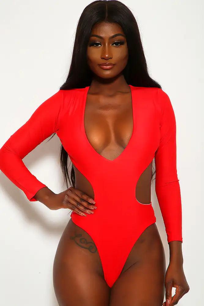 Sexy Red Long Sleeves Monokini - AMIClubwear