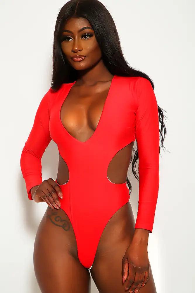 Sexy Red Long Sleeves Monokini - AMIClubwear