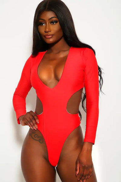 Sexy Red Long Sleeves Monokini - AMIClubwear