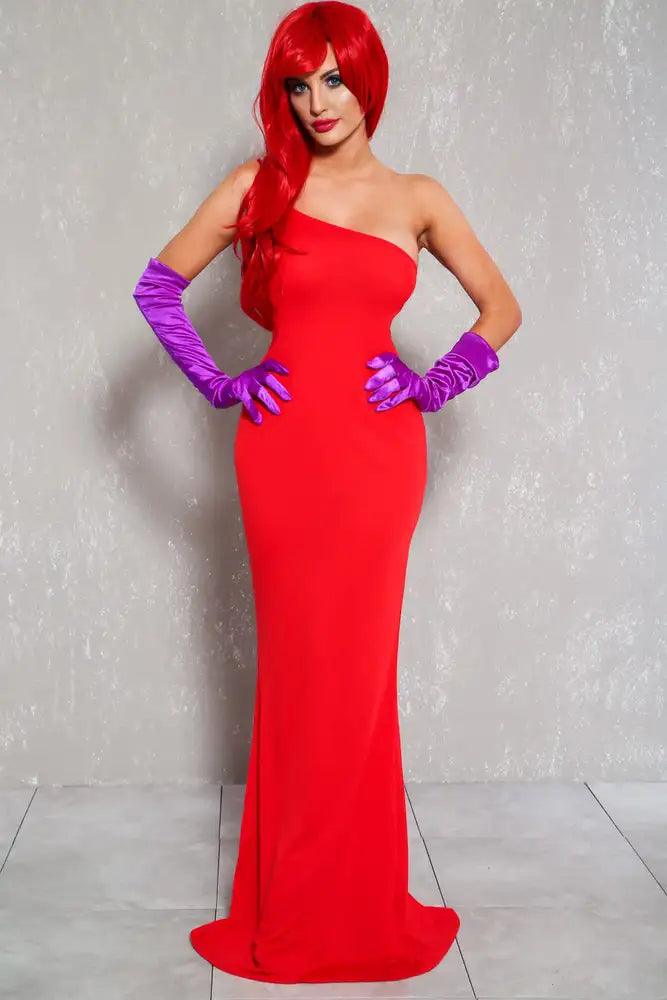 Sexy Red One Shoulder Bombshell Jessica Two Piece Costume - AMIClubwear