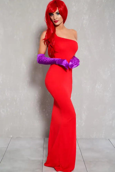 Sexy Red One Shoulder Bombshell Jessica Two Piece Costume - AMIClubwear