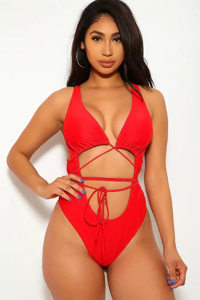 Sexy Red Padded Wrap Around Cheeky Monokini - AMIClubwear