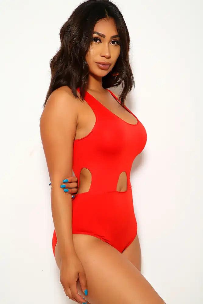 Sexy Red Paneled Cut Out One Piece Swimsuit - AMIClubwear