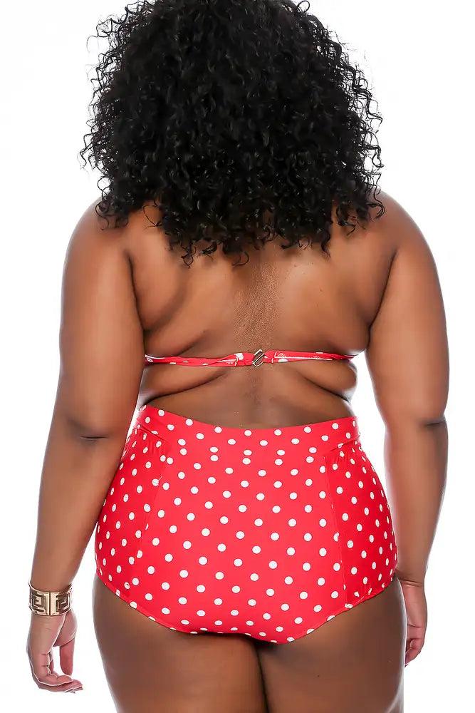 Sexy Red Polka Dot Push Up High Waist Plus Size Two Piece Swimsuit - AMIClubwear