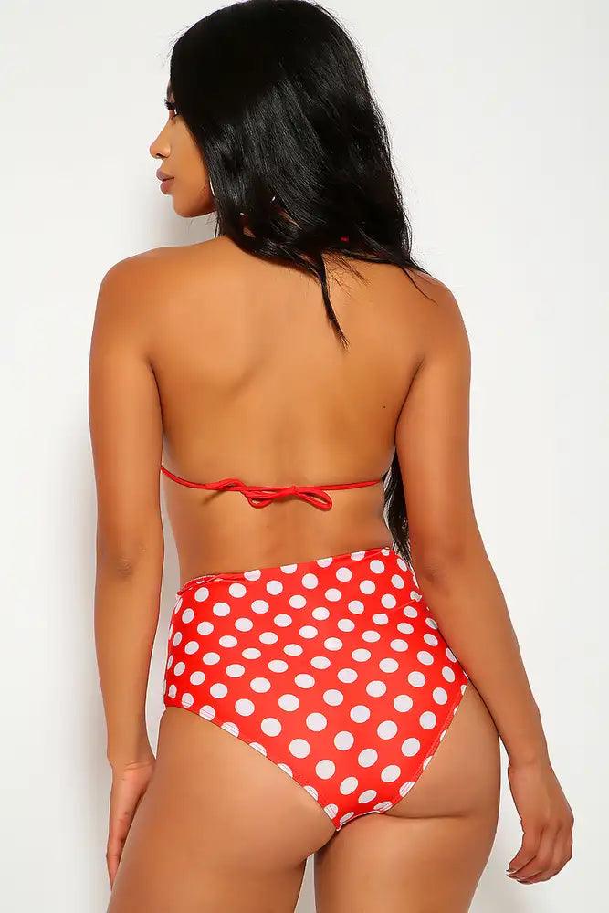 Sexy Red Polka Dot Triangle High Waisted Two Piece Swimsuit - AMIClubwear