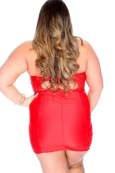 Sexy Red Ruched One Piece Halter Plus Size Swimsuit - AMIClubwear