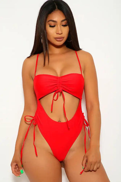 Sexy Red Ruched One Piece Swimsuit - AMIClubwear