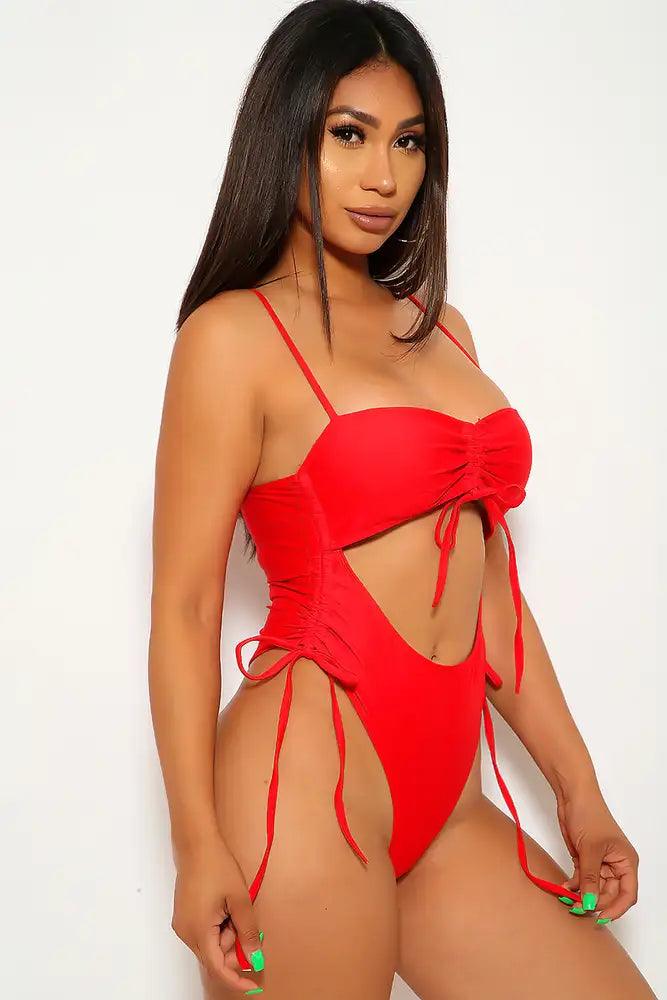 Sexy Red Ruched One Piece Swimsuit - AMIClubwear