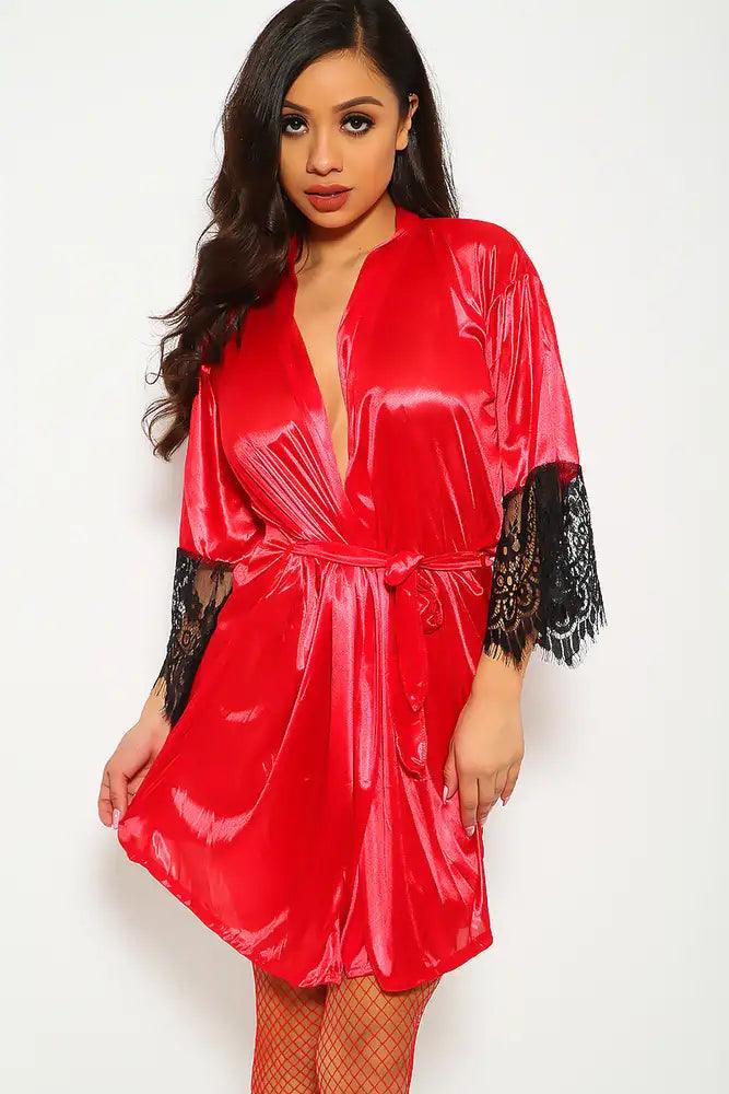 Sexy Red Satin 2 Piece Robe Set - AMIClubwear