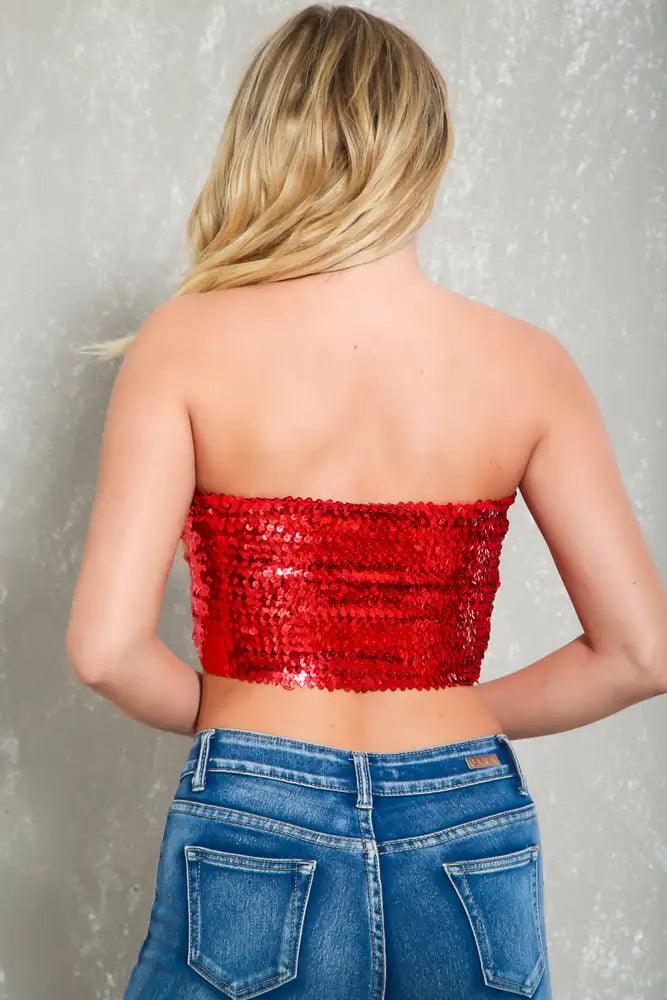 Sexy Red Sequin Bandeau Top - AMIClubwear