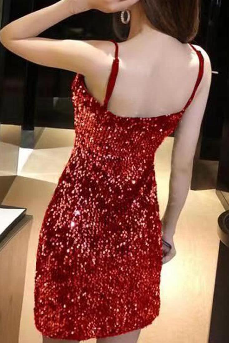 Sexy Red Sequin Sleeveless Mini Party Dress - AMIClubwear
