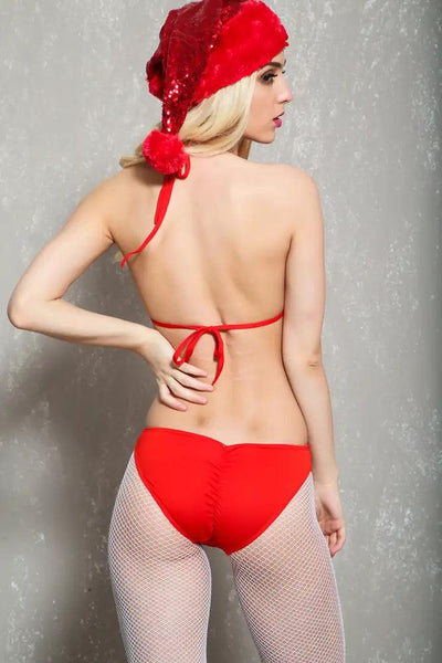 Sexy Red Sequins Bow Accent One Piece Holiday Costume - AMIClubwear