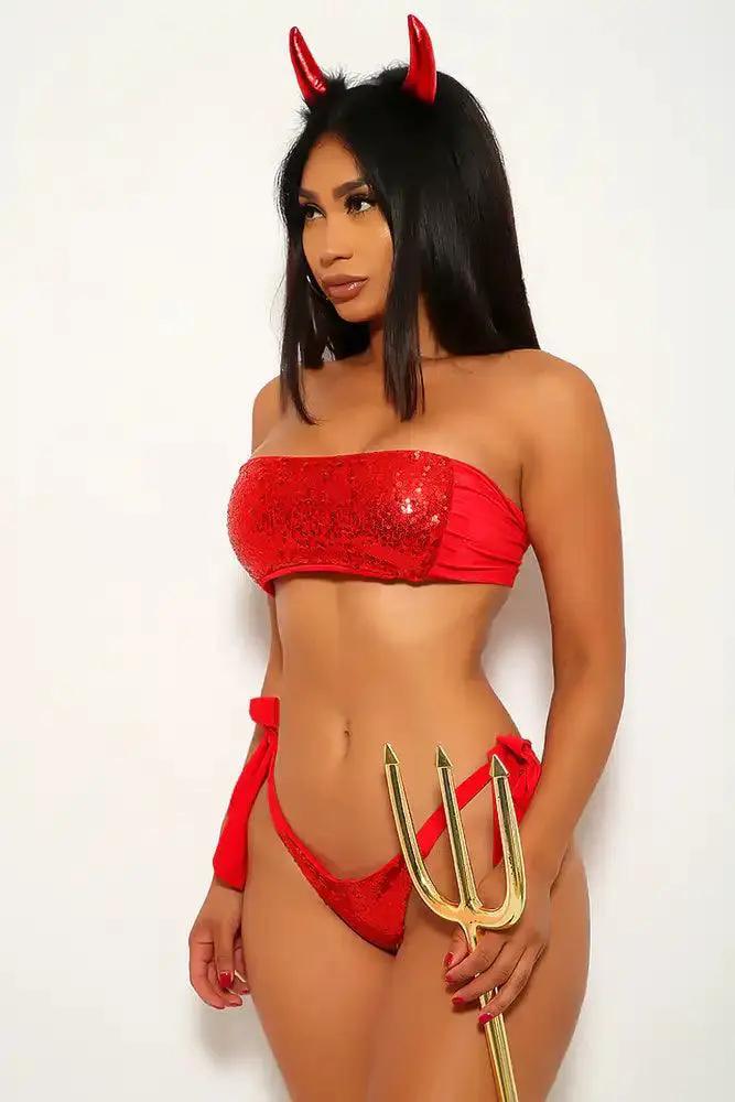 Sexy Red Sequins Two Piece Holiday Costume