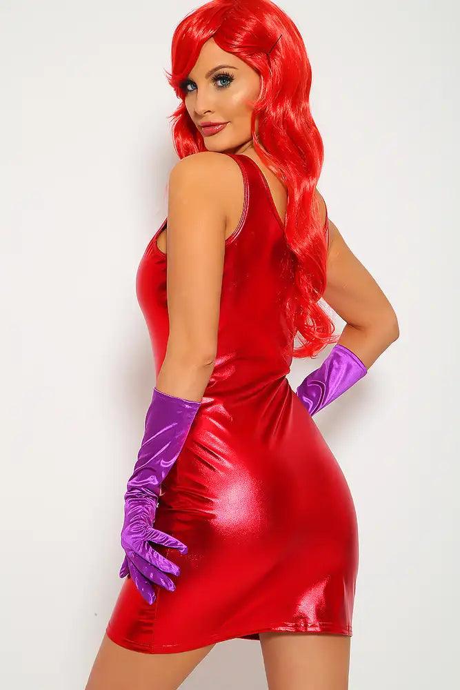 Sexy Red Shiny Sleeveless Two Piece Jessica Costume - AMIClubwear