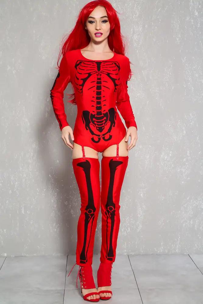 Sexy Red Skeleton Bone 3 Piece Costume - AMIClubwear