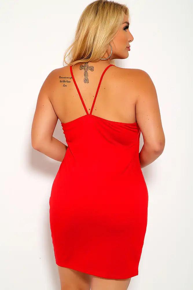 Sexy Red Sleeveless Bodycon Plus Size Casual Dress - AMIClubwear