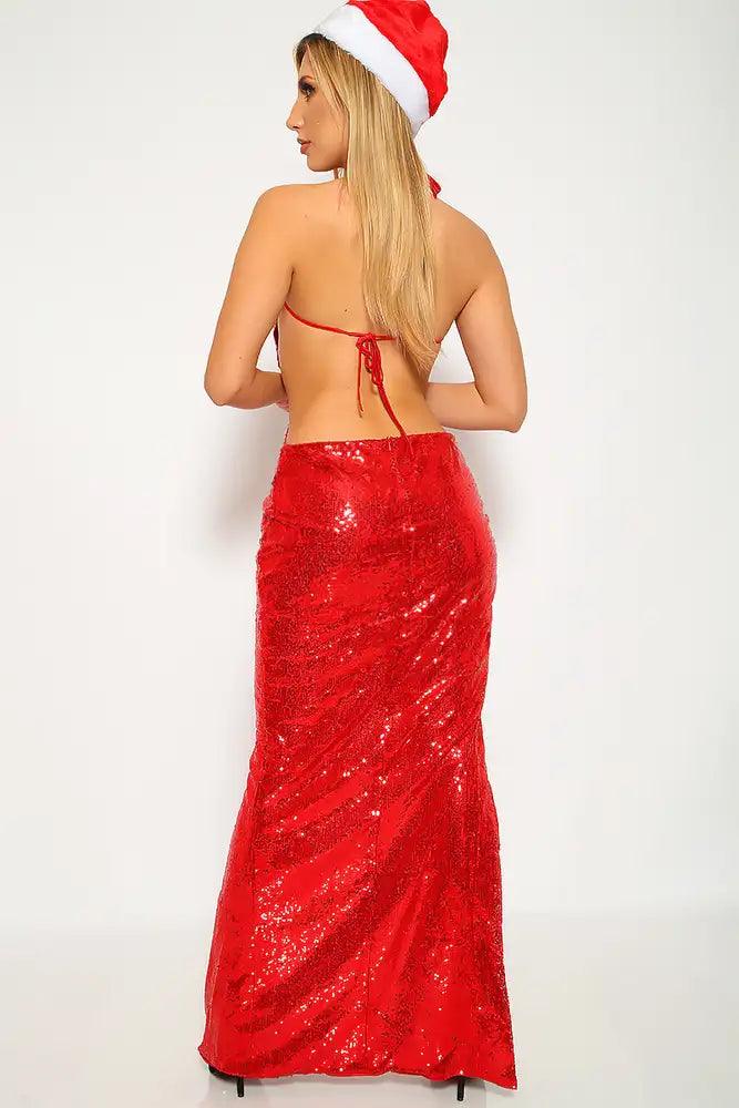 Sexy Red Sleeveless Sequin Cutout Holiday Costume - AMIClubwear