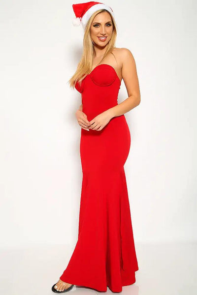 Sexy Red Sleeveless Strapless Holiday Dress Costume - AMIClubwear