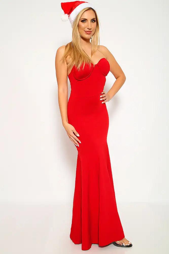 Sexy Red Sleeveless Strapless Holiday Dress Costume - AMIClubwear