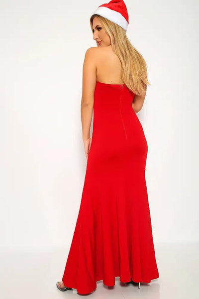 Sexy Red Sleeveless Strapless Holiday Dress Costume - AMIClubwear