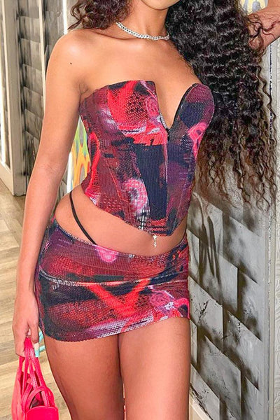 Sexy Red Snake 2pc Mini Dress Outfit - AMIClubwear
