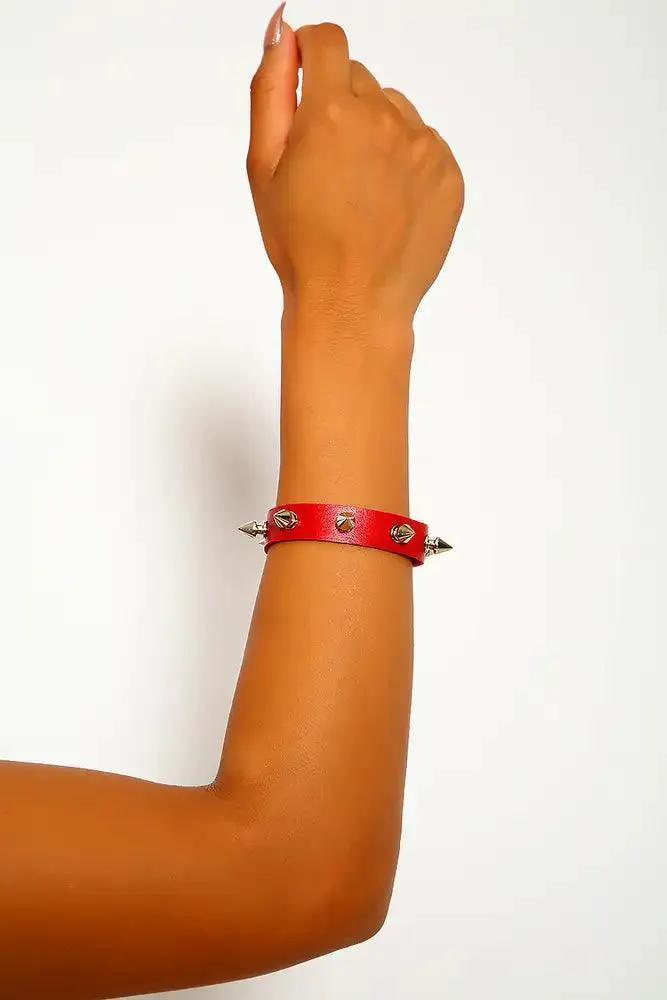 Sexy Red Studded Faux Leather Bracelet Costume Accessory