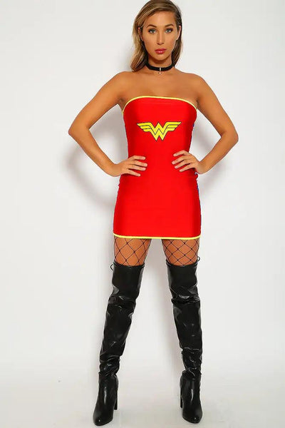 Sexy Red Tube Dress Adult Wonder Woman Costume - AMIClubwear