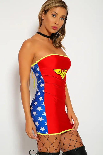 Sexy Red Tube Dress Adult Wonder Woman Costume - AMIClubwear