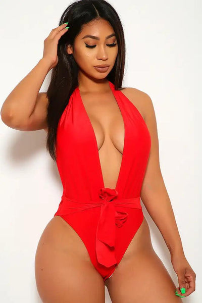 Sexy Red Versatile Wrap Around Tie Monokini - AMIClubwear