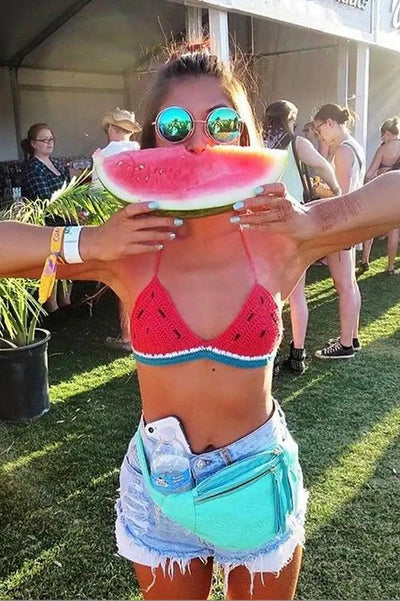 Sexy Red Watermelon Triangle Halter Crochet Swimsuit Top - AMIClubwear