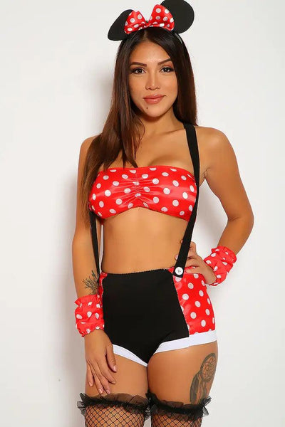 Sexy Red White Black Suspenders Mouse 4 Pc. Costume - AMIClubwear