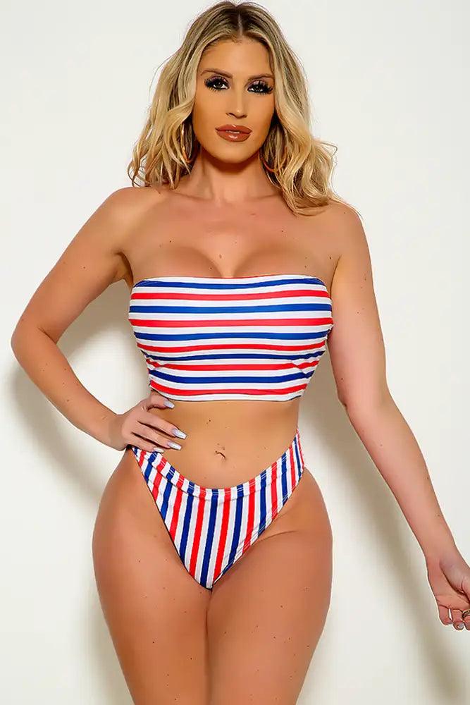 Sexy Red White Blue High Waist Two Piece Swimsuit - AMIClubwear