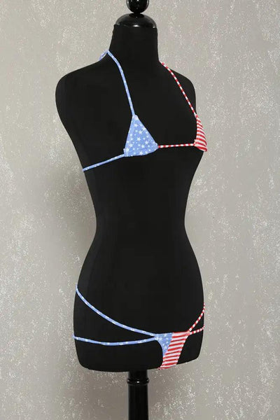Sexy Red White Blue Patriotic Micro Bikini Flag Print 2Pc. Swimsuit - AMIClubwear