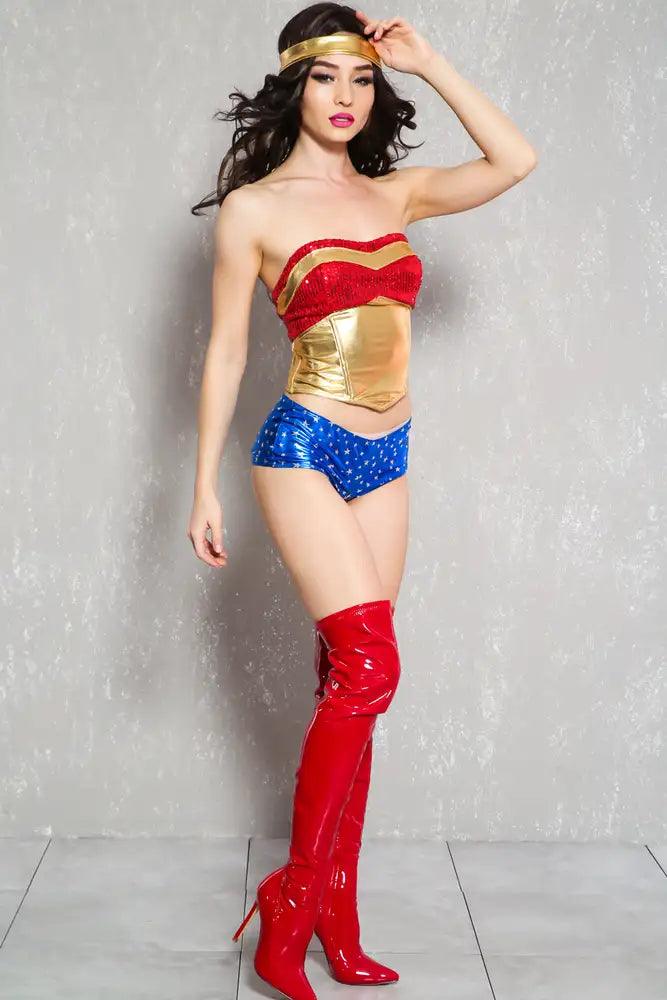 Sexy Red White Blue Superhero Vixen 4 Piece Costume - AMIClubwear