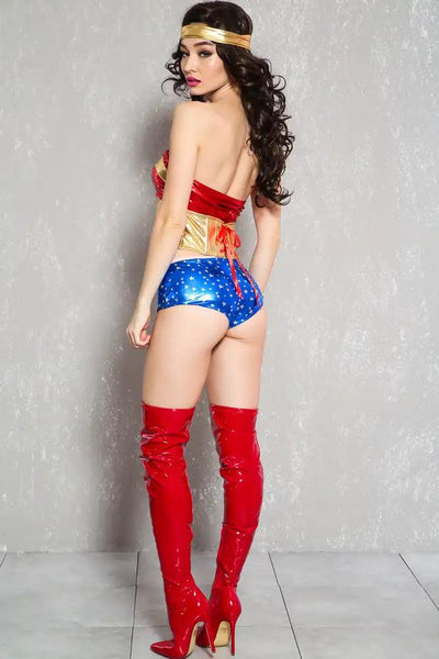 Sexy Red White Blue Superhero Vixen 4 Piece Costume - AMIClubwear