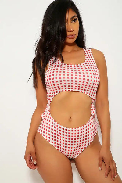 Sexy Red White Pattern Print Two Piece Swimsuit - AMIClubwear