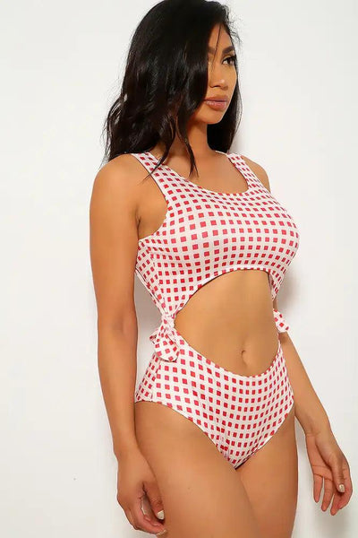 Sexy Red White Pattern Print Two Piece Swimsuit - AMIClubwear