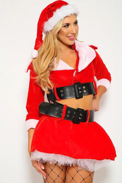 Sexy Red White Santa 3 Piece Holiday Outfit Costume - AMIClubwear