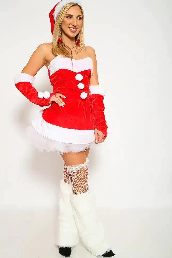 Sexy Red White Three Piece Holiday Santa Costume