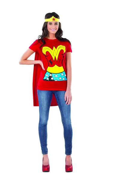 Sexy Red Yellow Adult Wonder Woman T-Shirt Costume - AMIClubwear