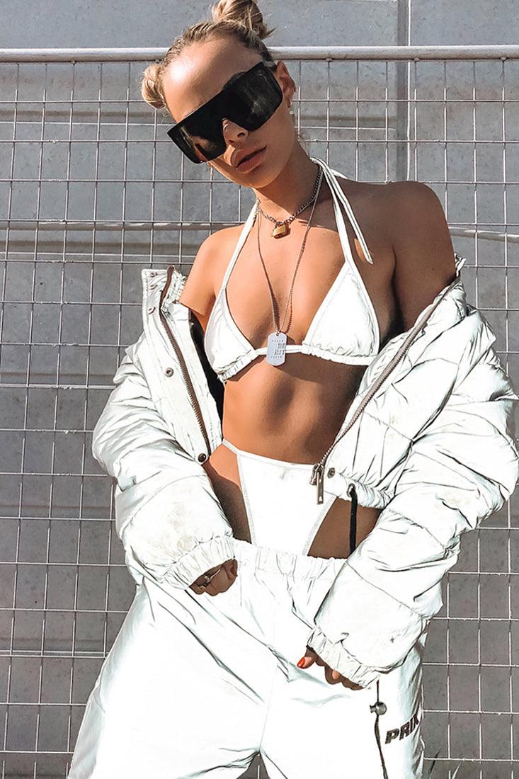 Sexy Reflective Silver Triangle Thong Bikini - AMIClubwear