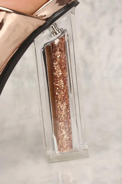 Sexy Rose Gold Open Toe Slip On Clear Chunky High Heels Patent - AMIClubwear