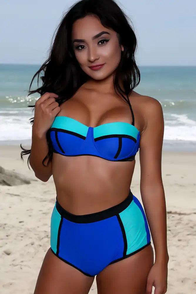 Sexy Royal Black Two Piece Push Up High Waist Swimsuit - AMIClubwear