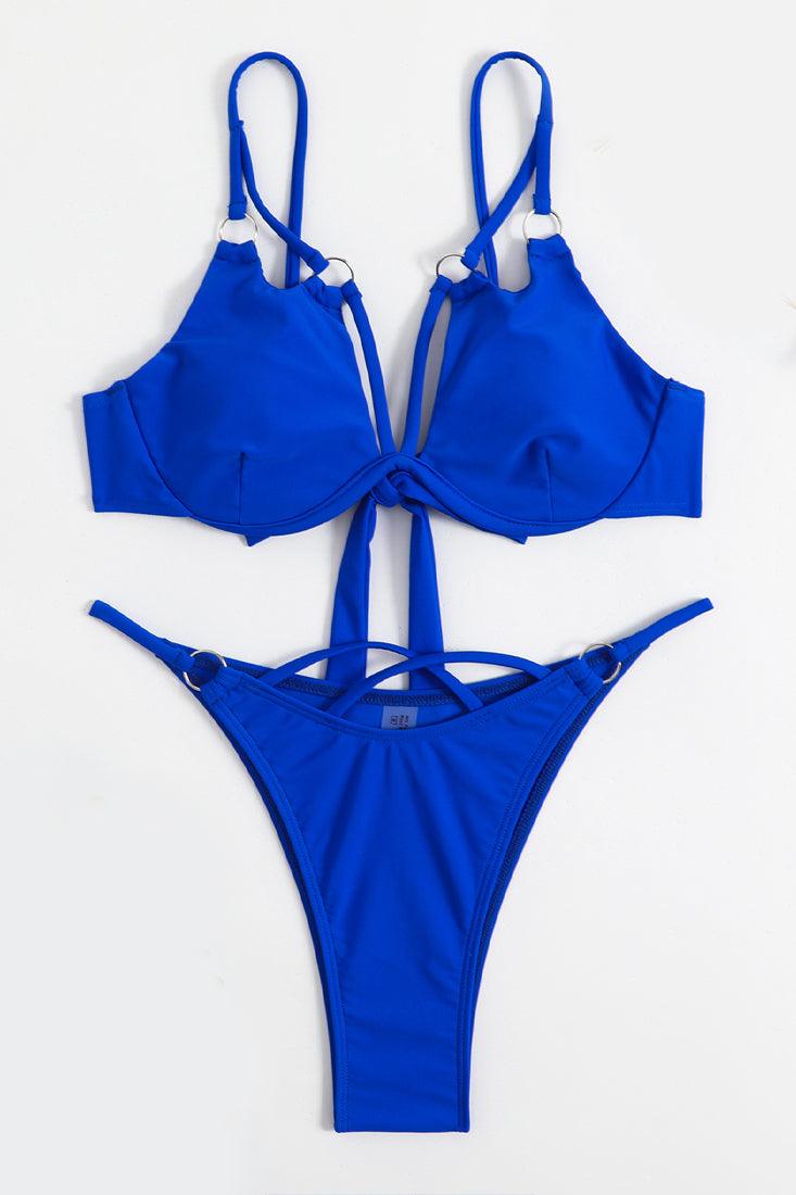 Sexy Royal Blue Cheeky Bikini With Gold Rings - AMIClubwear