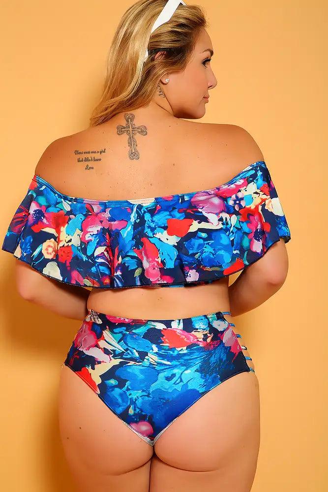 Sexy Royal Blue Pink Ruffle Layer Plus size Two Piece Swimsuit - AMIClubwear