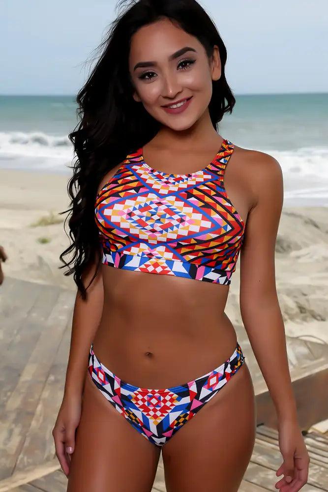 Sexy Royal Blue Red Tribal Racerback Two Piece Swimsuit - AMIClubwear