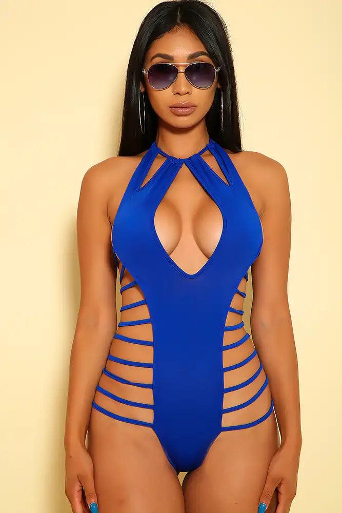Sexy Royal Blue Strappy Cutout Accent One Piece Swimsuit - AMIClubwear