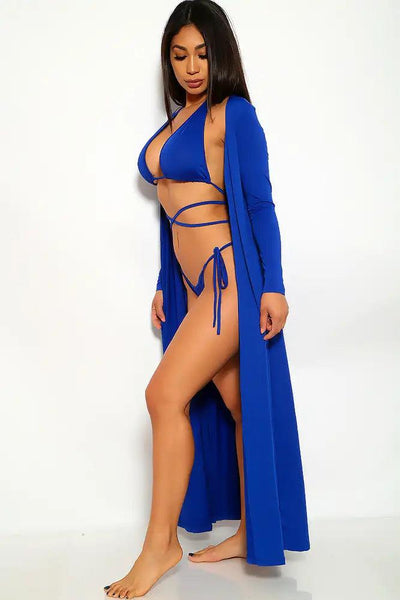 Sexy Royal Blue Two Piece Swimsuit Cardigan Set - AMIClubwear