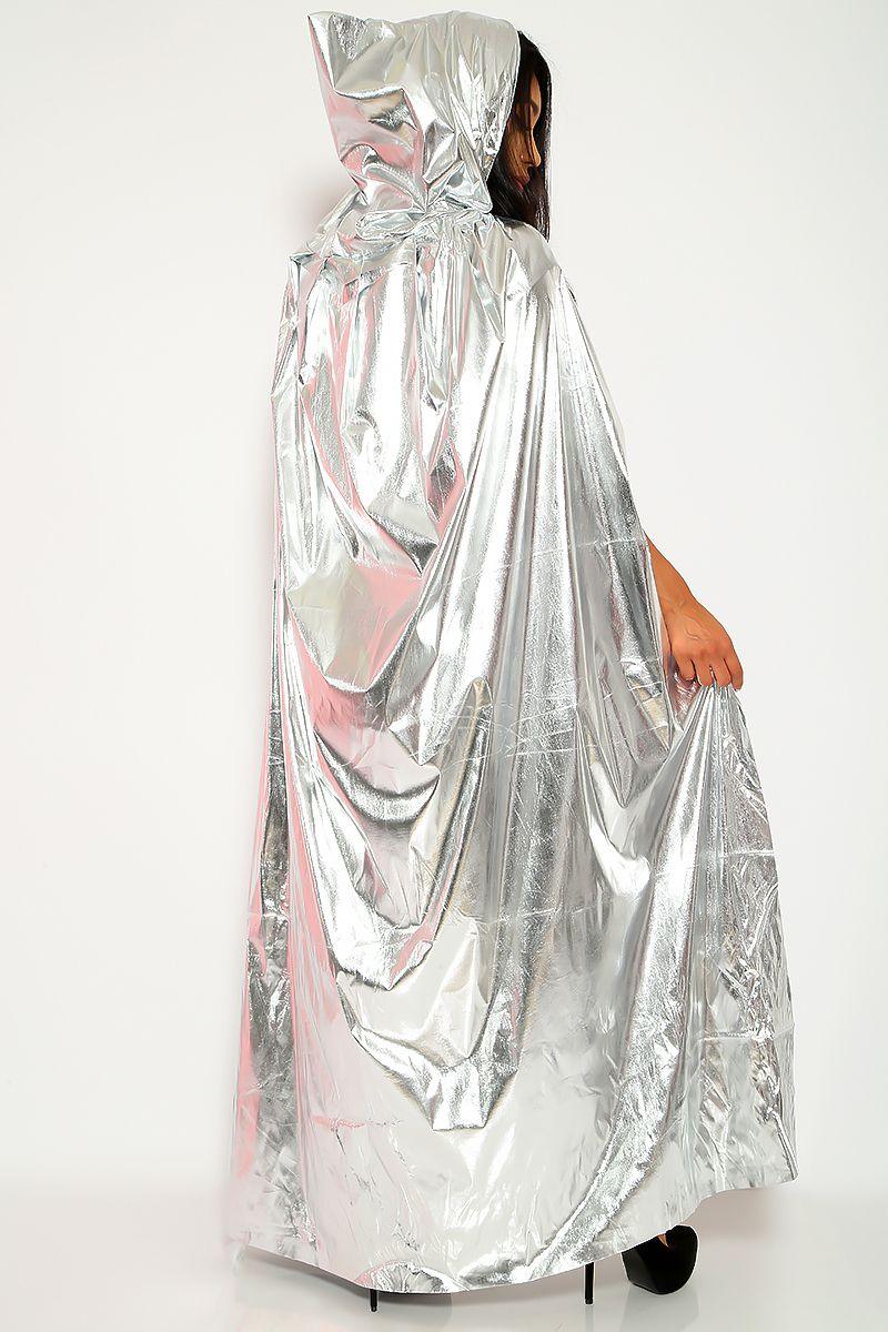 Sexy Silver Cape Hood Long Length Costume Accessory - AMIClubwear