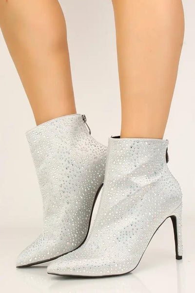 Sexy Silver Iridescent Rhinestone Booties - AMIClubwear